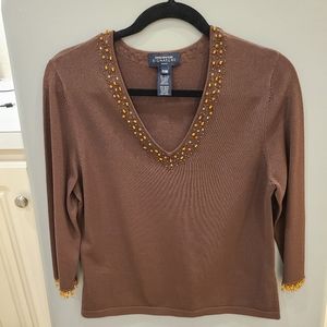 Jones New York Signature Women's Beaded V-Neck Sweater